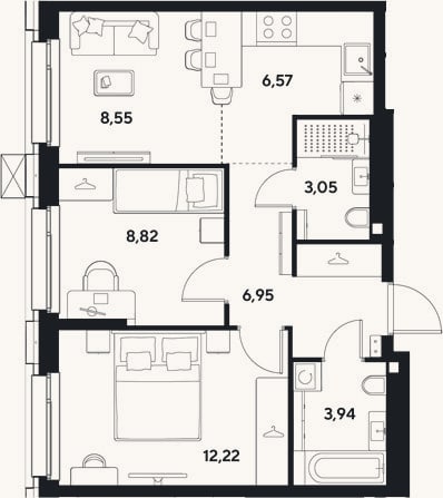 Планировка: 3-к, 50,1 м²