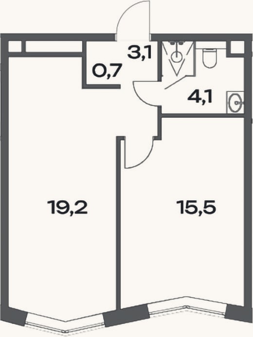 Планировка: 2-к, 42,6 м²