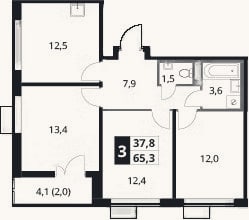 Планировка: 3-к, 63,3 м²
