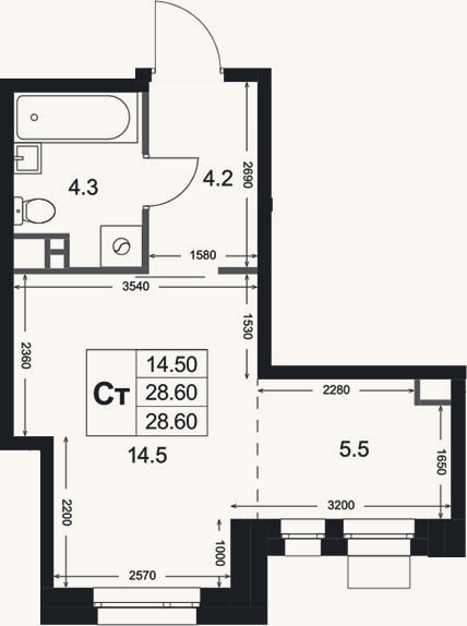 Планировка: Студия, 28,5 м²