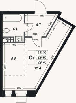 Планировка: Студия, 29,7 м²