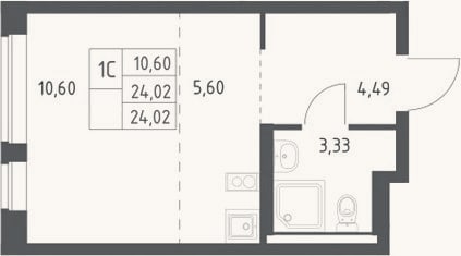 Планировка: Студия, 24 м²