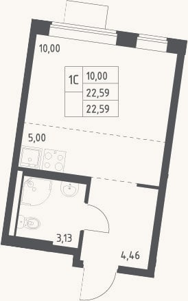 Планировка: Студия, 22,6 м²
