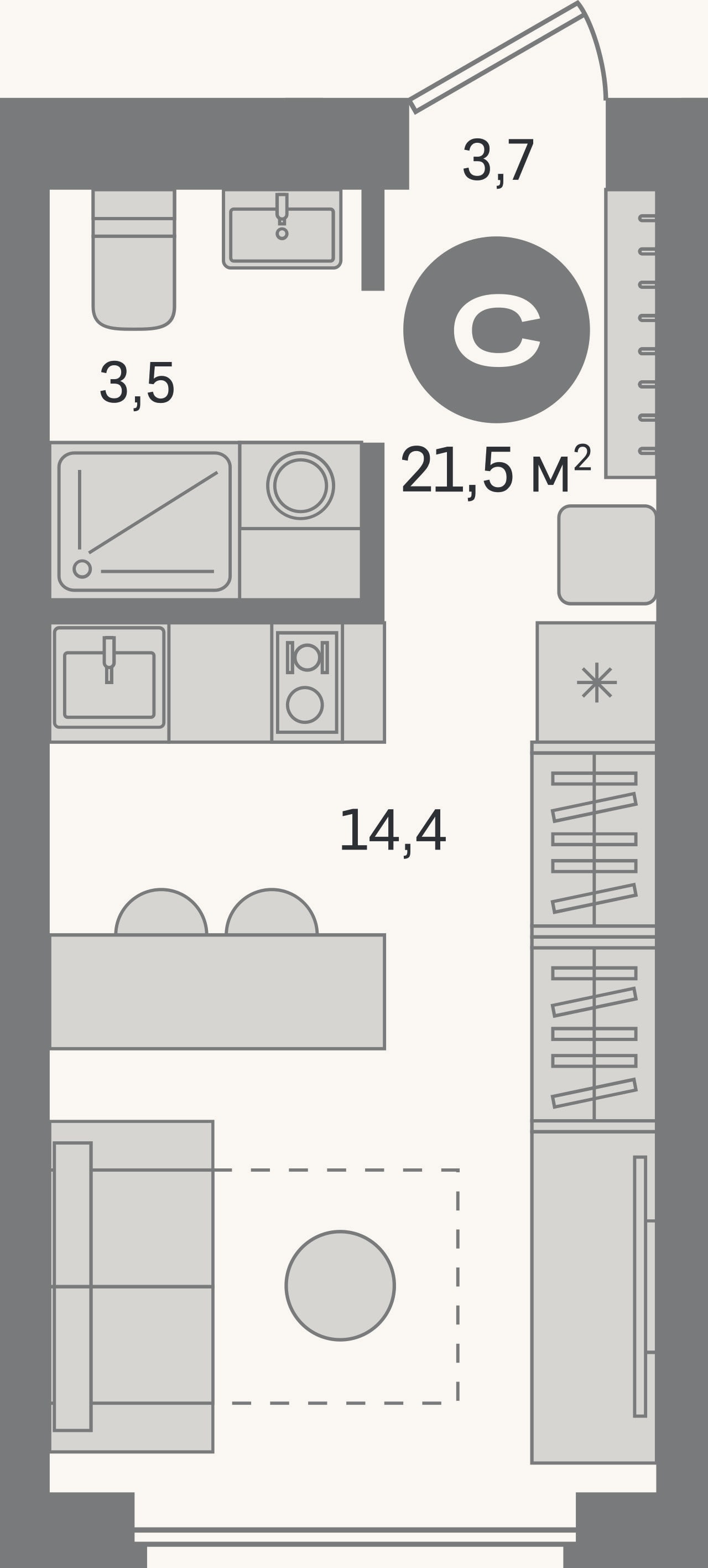Планировка: Студия, 21,5 м²