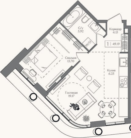 Планировка: 2-к, 49,2 м²