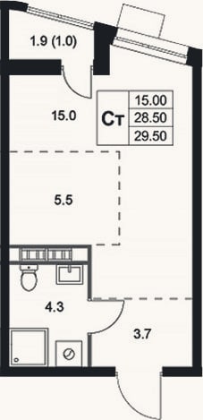 Планировка: Студия, 28,5 м²