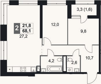 Планировка: 2-к, 66,5 м²