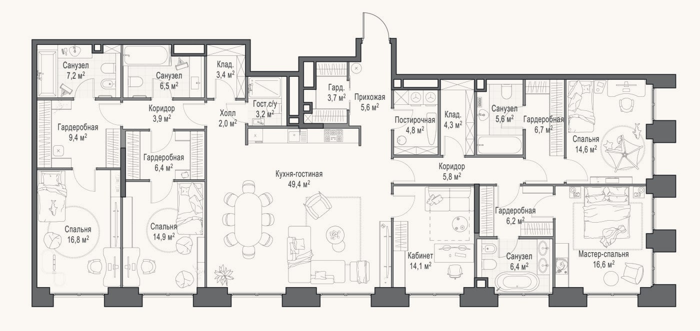 Планировка: 4+ к, 219,3 м²
