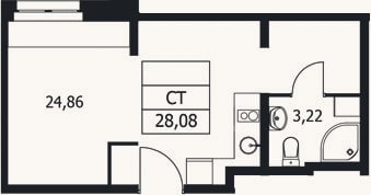 Планировка: Студия, 28,1 м²