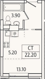 Планировка: Студия, 22,2 м²