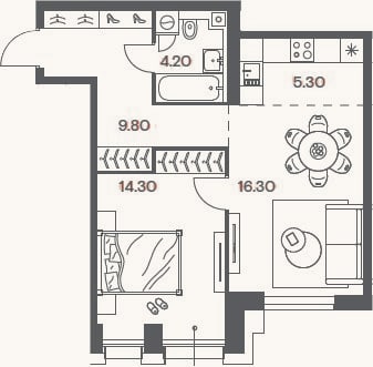 Планировка: 2-к, 49,9 м²
