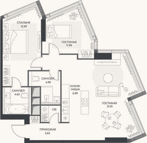 Планировка: 3-к, 81,1 м²
