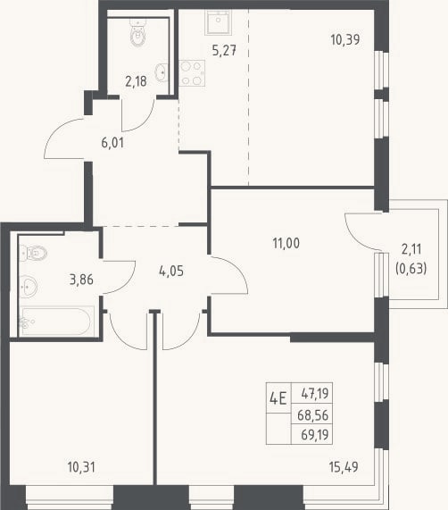 Планировка: 4+ к, 68,6 м²