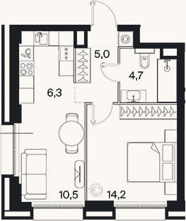 Планировка: 2-к, 40,6 м²