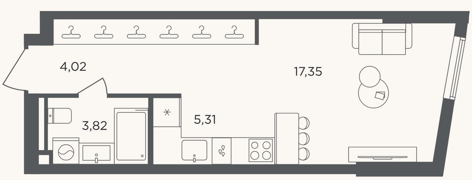 Планировка: Студия, 30,5 м²