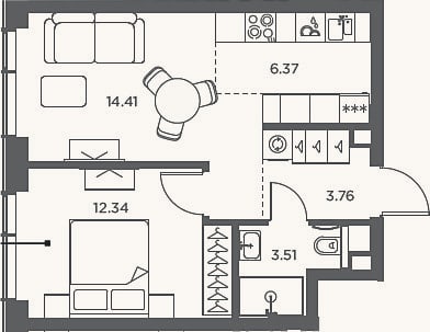 Планировка: 2-к, 40,4 м²