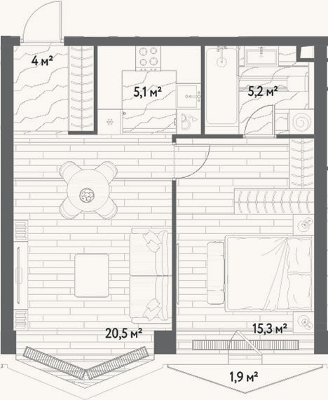 Планировка: 2-к, 50,1 м²