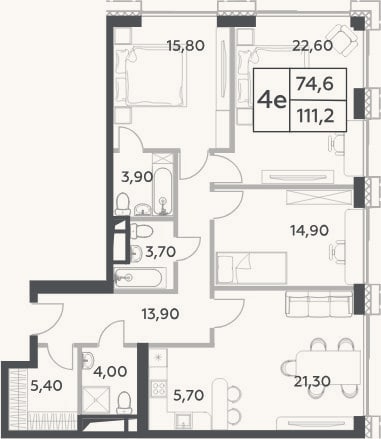 Планировка: 4+ к, 111,2 м²