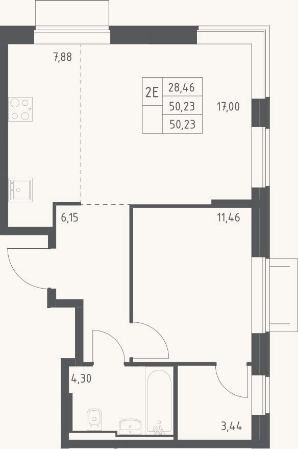 Планировка: 2-к, 50,2 м²