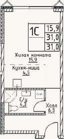 Планировка: Студия, 31 м²