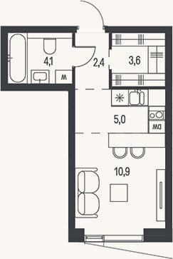 Планировка: Студия, 26 м²
