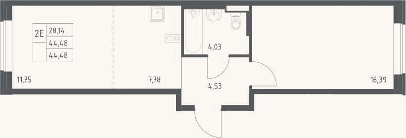 Планировка: 2-к, 44,5 м²