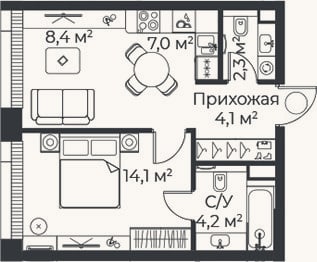 Планировка: 2-к, 40,2 м²