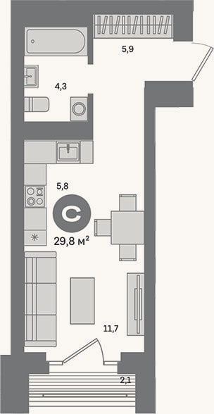 Планировка: Студия, 27,7 м²