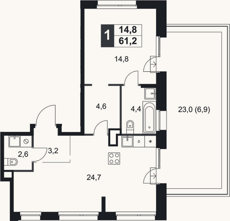 Планировка: 2-к, 54,3 м²