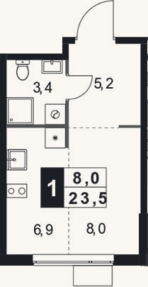 Планировка: Студия, 23,5 м²