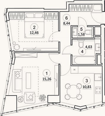 Планировка: 2-к, 53,2 м²
