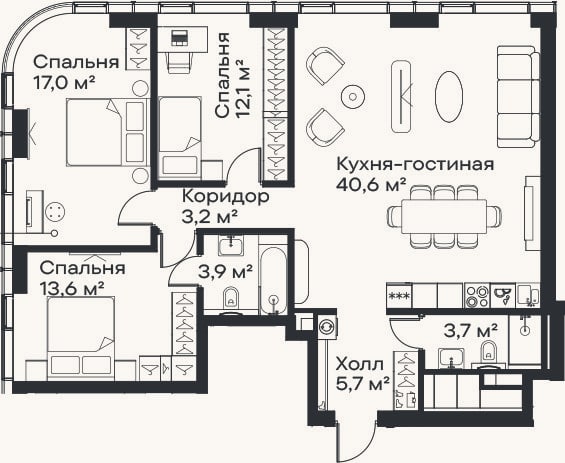 Планировка: 4+ к, 99,8 м²