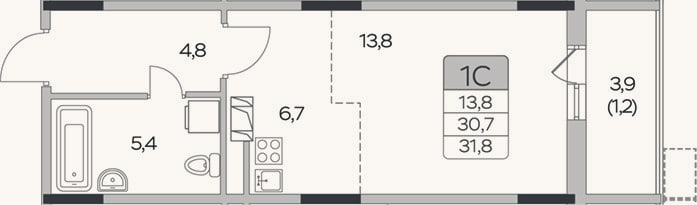 Планировка: Студия, 30,6 м²