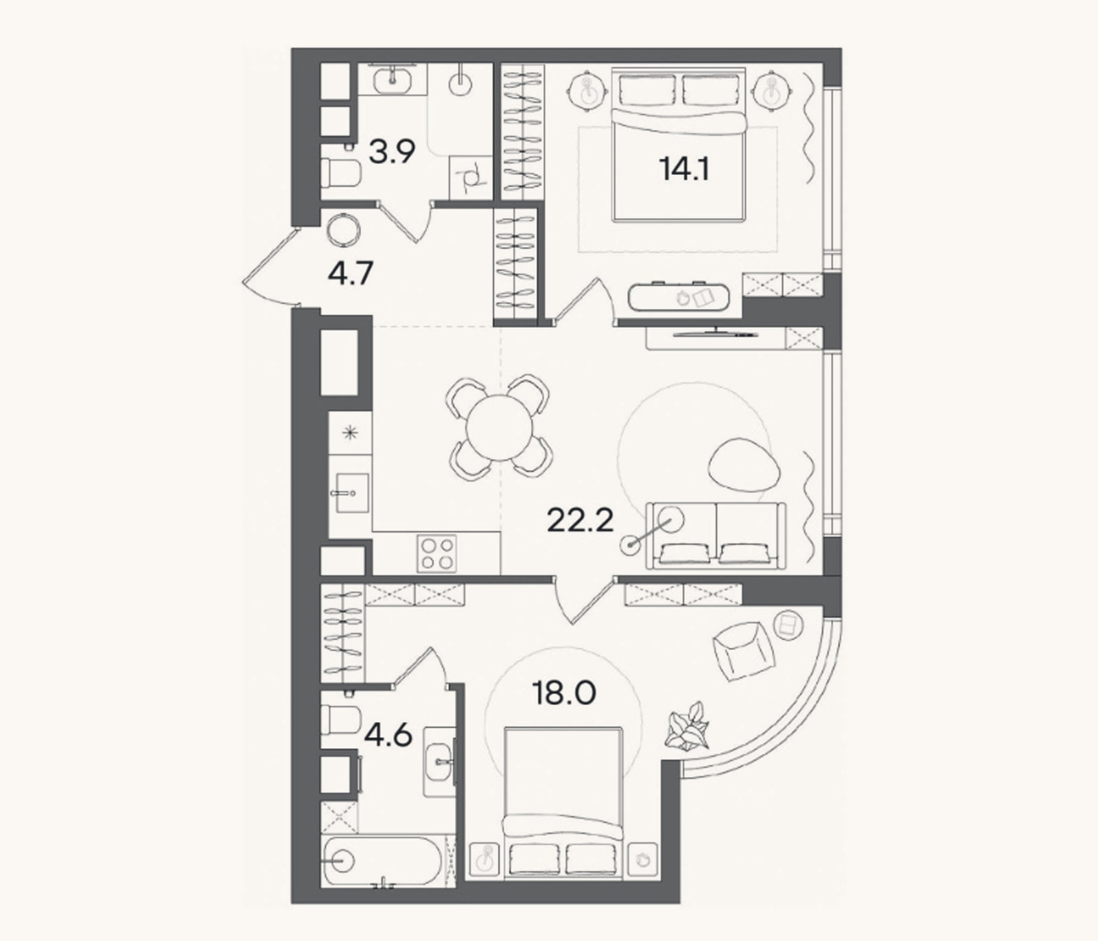 Планировка: 3-к, 67,5 м²