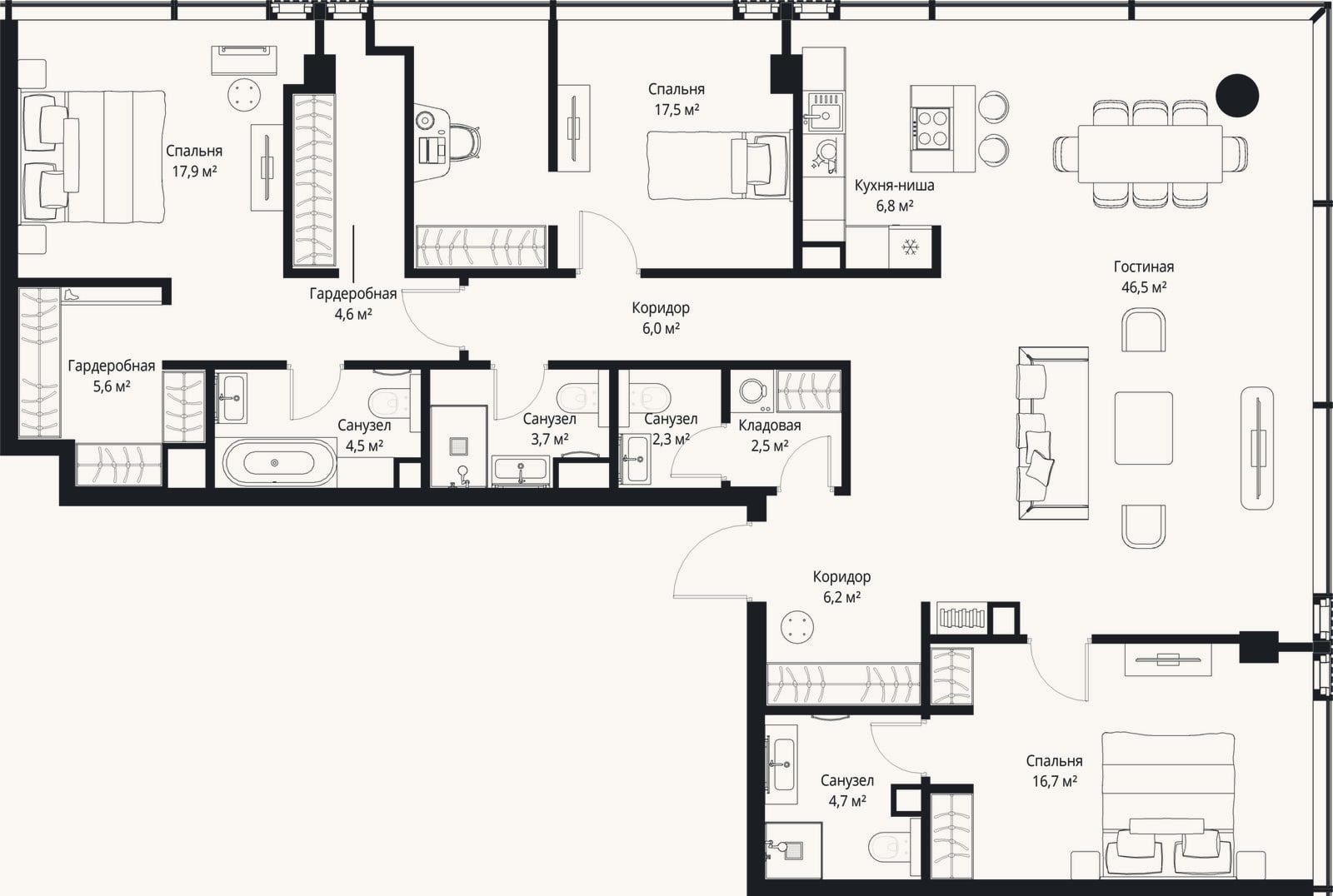 Планировка: 4+ к, 145,5 м²