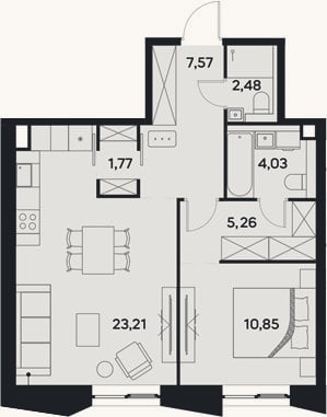 Планировка: 2-к, 55,2 м²