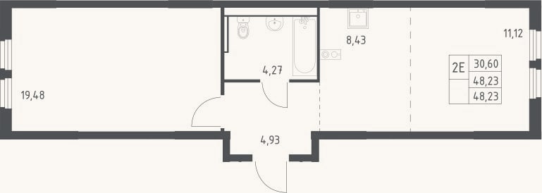 Планировка: 2-к, 48,2 м²