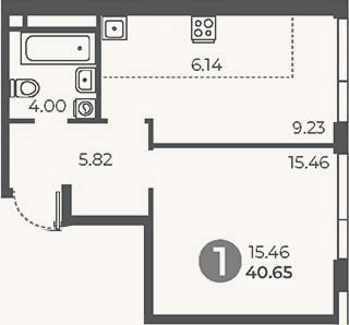 Планировка: 1-к, 40,7 м²