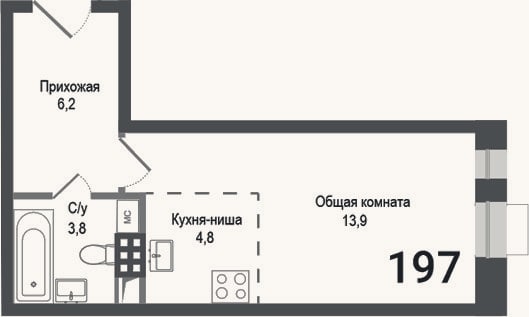 Планировка: Студия, 28,7 м²