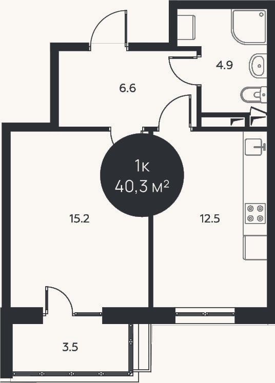 Планировка: 1-к, 39,2 м²