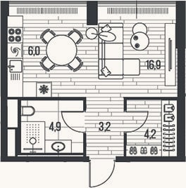 Планировка: Студия, 35,2 м²