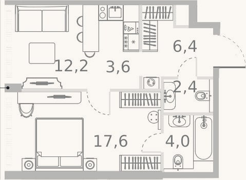 Планировка: 2-к, 46,2 м²