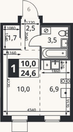 Планировка: Студия, 24,6 м²
