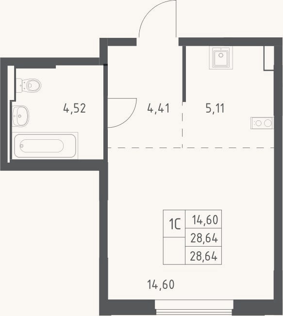 Планировка: Студия, 28,6 м²