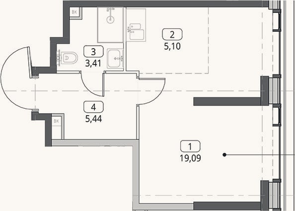 Планировка: Студия, 33 м²