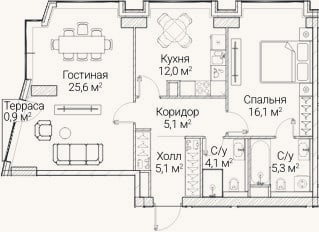 Планировка: 2-к, 71,8 м²