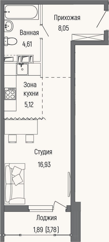 Планировка: Студия, 34,7 м²