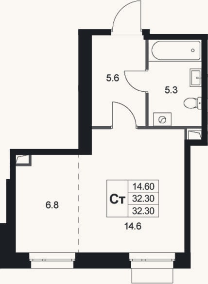 Планировка: Студия, 32,3 м²