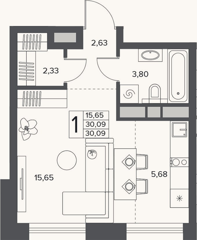 Планировка: Студия, 30,1 м²