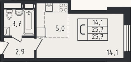 Планировка: Студия, 25,7 м²